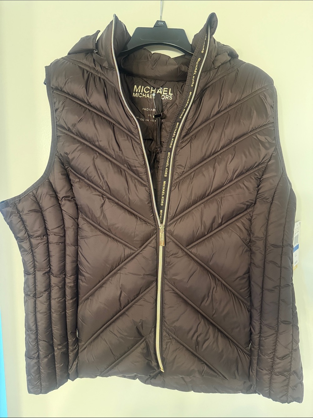 MICHAEL Michael Kors Women's Dark Brown Quilted Puffer Vest with Hood